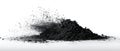 The black powder pile showcasing texture and dynamic movement against a white background. AI generated image Royalty Free Stock Photo