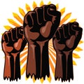 Black Power Raised Fists Symbols Slogan on Abstract yellow sun Vector Illustration