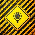 Black Pressure water meter icon isolated on yellow background. Warning sign. Vector