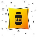 Black Printer ink bottle icon isolated on white background. Yellow square button. Vector Royalty Free Stock Photo