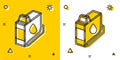 Black Printer ink cartridge icon isolated on yellow and white background. Random dynamic shapes. Vector Royalty Free Stock Photo
