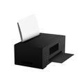 Black printer with paper. Electronic realistic device for printing text and photo Royalty Free Stock Photo