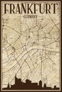Framed downtown streets network printout map of FRANKFURT AM MAIN, GERMANY Royalty Free Stock Photo