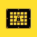 Black Prison window icon isolated on yellow background. Long shadow style. Vector