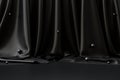 Black product background room on dark advertising display with luxury fabric backdrops. 3D rendering