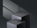 Black product podium display background stage on 3d luxury presentation showcase empty platform studio. Minimal stand dark scene
