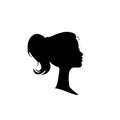 Black profile silhouette of girl or woman face profile on white. Royalty Free Stock Photo