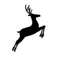 Black profile silhouette of jumping reindeer isolated on white