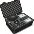 Black protective case containing a camera cleaning kit. The interior features foam Royalty Free Stock Photo