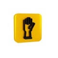 Black Protective gloves icon isolated on transparent background. Yellow square button.