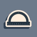 Black Protractor grid for measuring degrees icon isolated on grey background. Tilt angle meter. Measuring tool