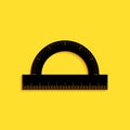 Black Protractor grid for measuring degrees icon isolated on yellow background. Tilt angle meter. Measuring tool