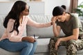 Black Psychologist Lady Comforting Military Woman During Therapy Session In Office Royalty Free Stock Photo