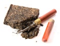 Black pu-erh chinese tea with special knife on a Royalty Free Stock Photo