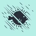 Black Puffer fish icon isolated on green background. Fugu fish japanese puffer fish. Glitch style. Vector