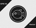 Black Puffer fish on a plate icon isolated on transparent background. Fugu fish japanese puffer fish. Vector.