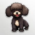 Colorful Caricature Black Poodle Sticker On Grey Background