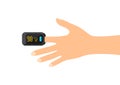 Black pulse oximeter on finger. Measurement of blood oxygen saturation and heart rate. Flat vector illustration Royalty Free Stock Photo