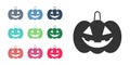 Black Pumpkin icon isolated on white background. Happy Halloween party. Set icons colorful. Vector Royalty Free Stock Photo