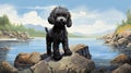 Nostalgic Children\'s Book Illustration: Poodle Puppy By The Shores Of Newfoundland