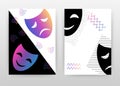 Black and purple masks texture design for annual report, brochure, flyer, poster. Smiling and sad Masks background vector