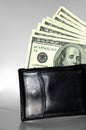 Black purse with dollars Royalty Free Stock Photo