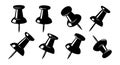 Black push pins set collection with different angles and shadows vector illustration Royalty Free Stock Photo