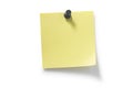 Black pushpin and yellow sticky notes