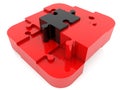 Black puzzle piece at the top of the pyramid between red puzzle pieces Royalty Free Stock Photo