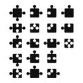 Black Puzzle Pieces Set on White Background. Vector