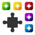 Black Puzzle pieces toy icon isolated on white background. Set icons in color square buttons. Vector Royalty Free Stock Photo