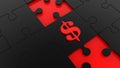 Black puzzle with red dollar sign concep Royalty Free Stock Photo