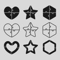 The Black Puzzle Shape - Heart, Star, Hexagon.