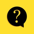 Black Question mark in circle icon isolated on yellow background. Hazard warning symbol. FAQ sign. Copy files, chat Royalty Free Stock Photo