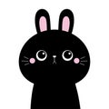 Black rabbit buny hare silhouette icon. Cute kawaii cartoon character. Pink cheeks. Happy Valentines Day. Baby greeting card Royalty Free Stock Photo