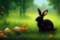 Black rabbit in the forest, in the wild. Illustration for advertising, cartoons, games, print media. My collection of animals Royalty Free Stock Photo