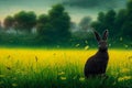 Black rabbit in the forest, in the wild. Illustration for advertising, cartoons, games, print media. My collection of animals Royalty Free Stock Photo