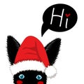Black Rabbit with Santa Hat Sneaking. Greeting Card Christmas Day. Vector Illustration.