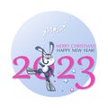 Black rabbit scuba diver. Symbol of the new year 2023. Cute Rabbit sits on the numbers 2023. Royalty Free Stock Photo