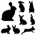 Black rabbit silhouette, isolated from white background