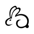 Black rabbit silhouette on a white isolated background. Minimalism style. Tattoos The logo of the animal hare for the design