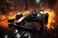black racing car is moving fast on formula One track Royalty Free Stock Photo