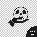 Black Radioactive in hand icon isolated on transparent background. Radioactive toxic symbol. Radiation Hazard sign