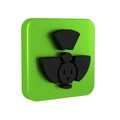 Black Radioactive icon isolated on transparent background. Radioactive toxic symbol. Radiation hazard sign. Green square