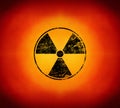 Black radioactive sign over yellow background Royalty Free Stock Photo