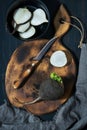 Black radish chopped slices. Black radish raw on a cutting board. Royalty Free Stock Photo