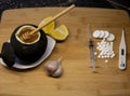 Black radish with honey or cold pills . Opting for natural honey cough syrup .