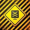Black Railroad crossing icon isolated on yellow background. Railway sign. Warning sign. Vector Royalty Free Stock Photo