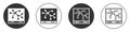 Black Railway map icon isolated on white background. Circle button. Vector