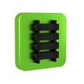 Black Railway, railroad track icon isolated on transparent background. Green square button.